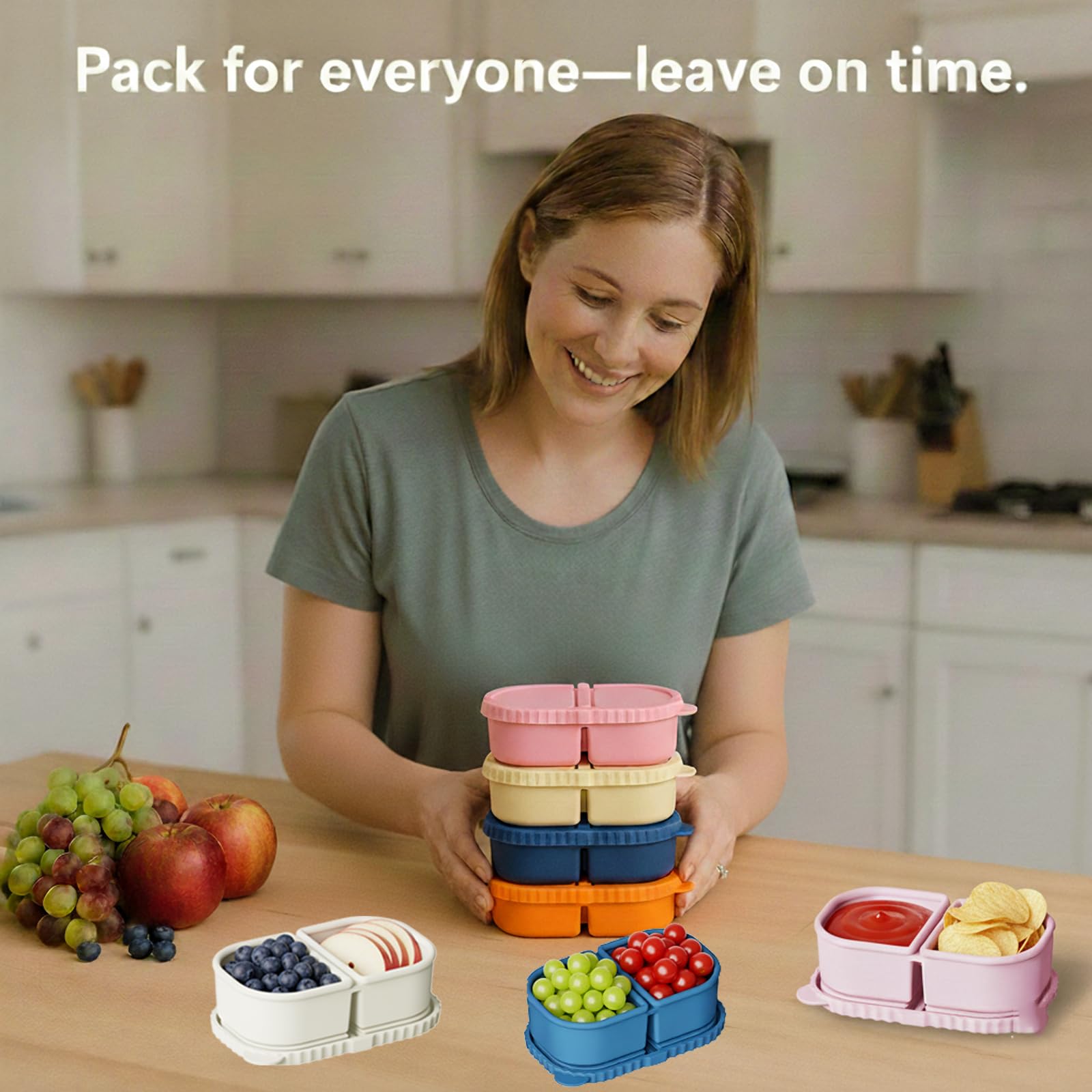 Lanasz contenedor snack silicona portátil, fácil de llevar en bolsa o mochila.