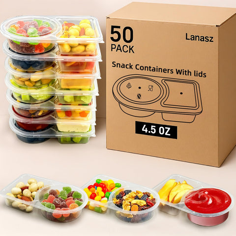 Lanasz contenedores snacks doble compartimento con tapas para separar aperitivos y salsas