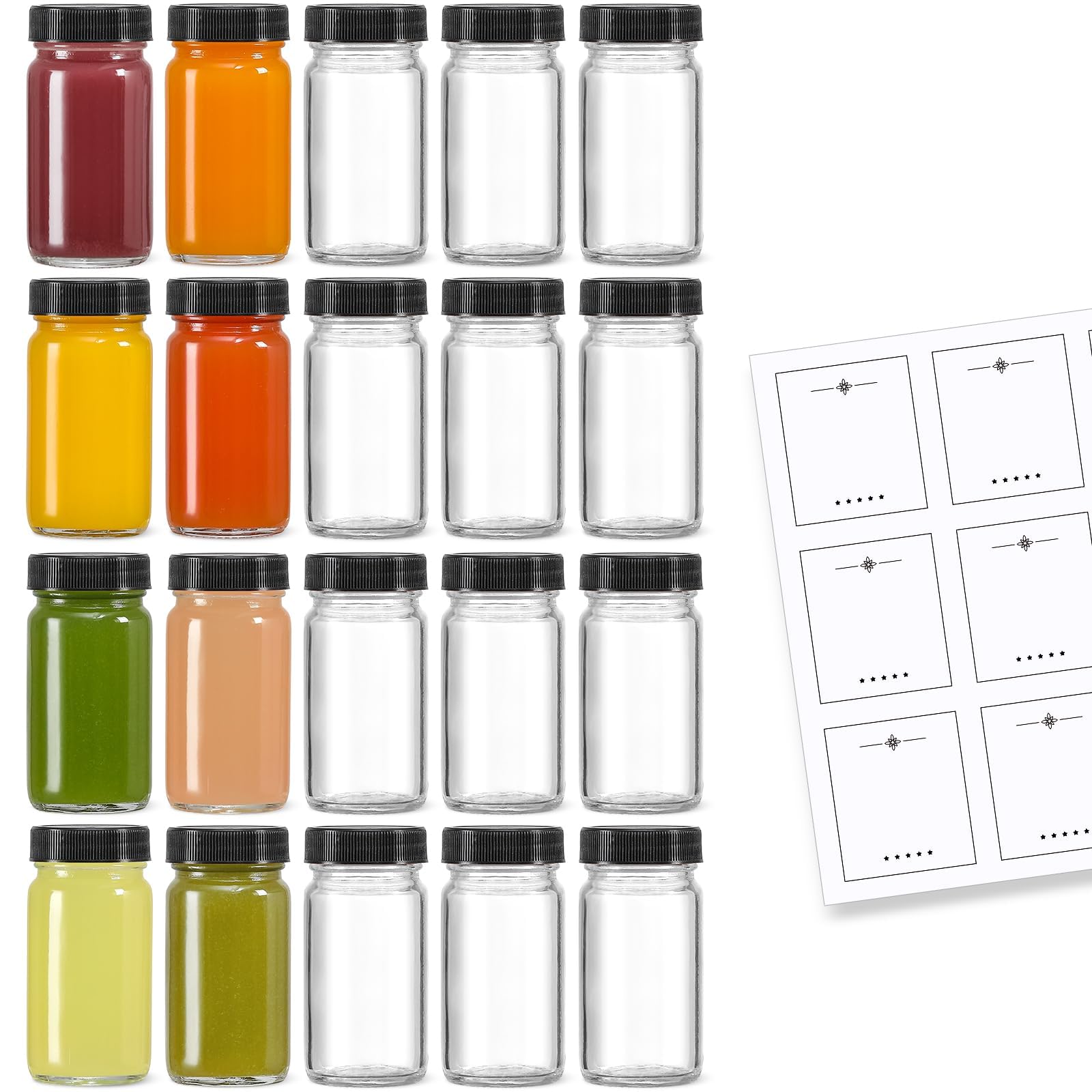 LANDNEOO botellas de vidrio 60 ml con tapa negra para llevar con seguridad.