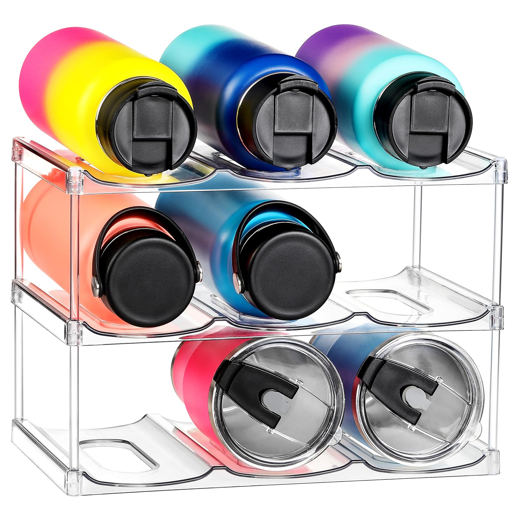 LANDNEOO organizador claro para botellas grandes con tres estantes.