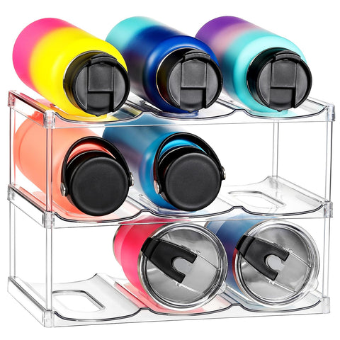 LANDNEOO organizador claro para botellas grandes con tres estantes.