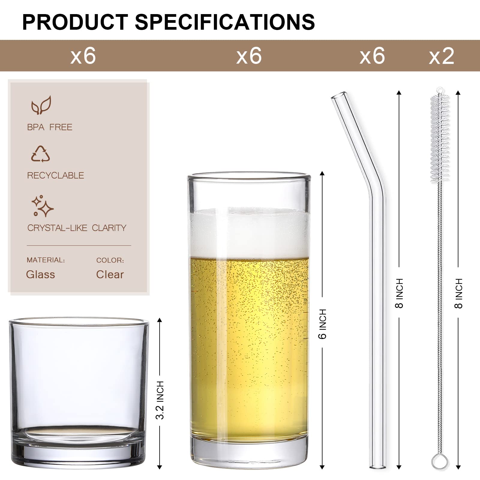 LANDNEOO copa cristal highball 12 onzas ideal para cócteles