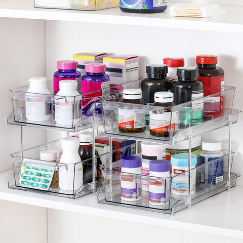 LANDNEOO organizador doble bajo fregadero para limpieza y suministros.