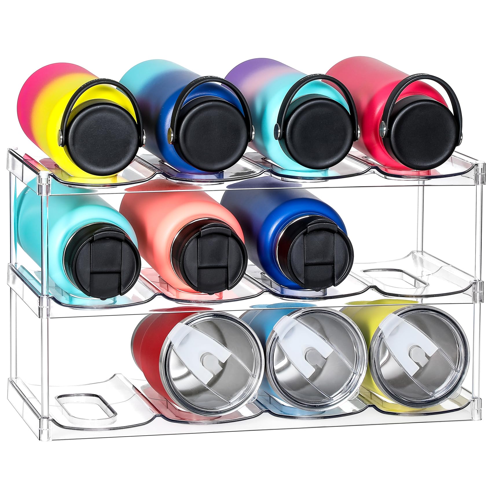LANDNEOO Organizador de botellas 3 niveles transparente para ordenar botellas grandes.