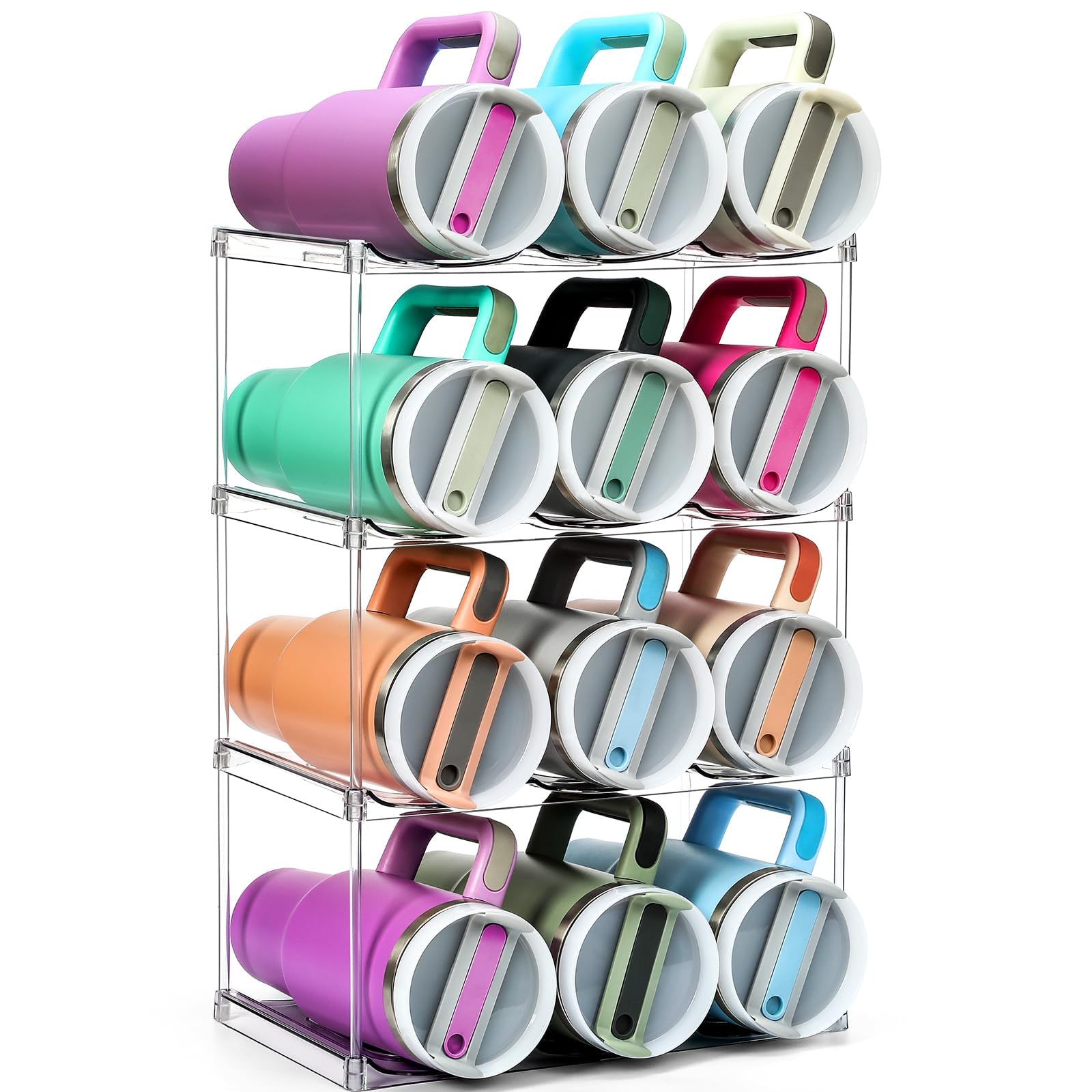 LANDNEOO organizador de botellas 4 niveles, visual claro para ordenar botellas grandes.