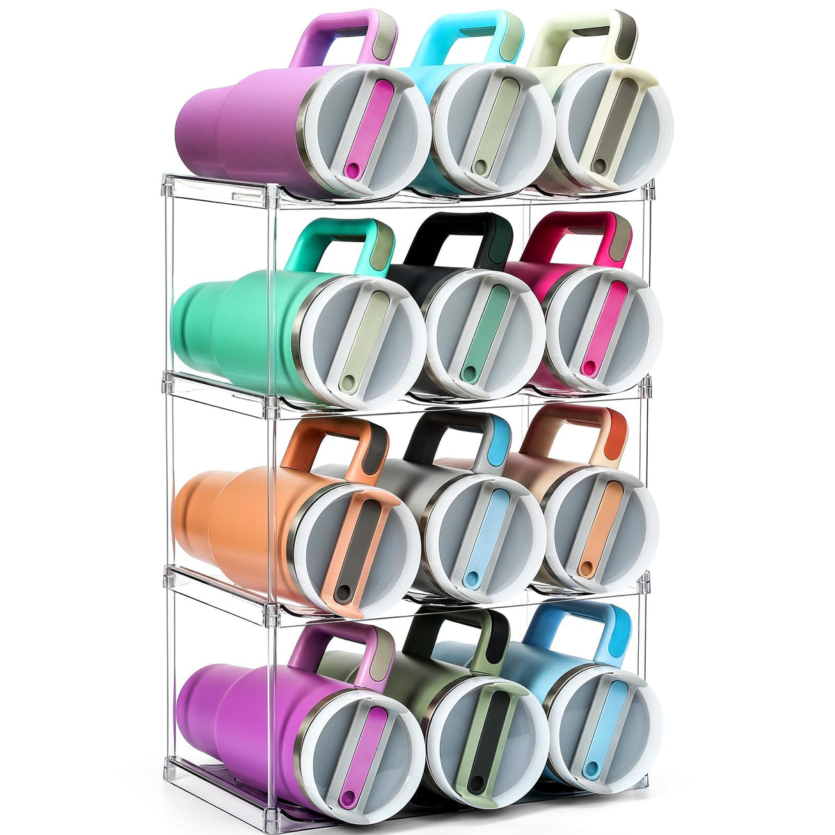 LANDNEOO organizador de botellas 4 niveles, visual claro para ordenar botellas grandes.
