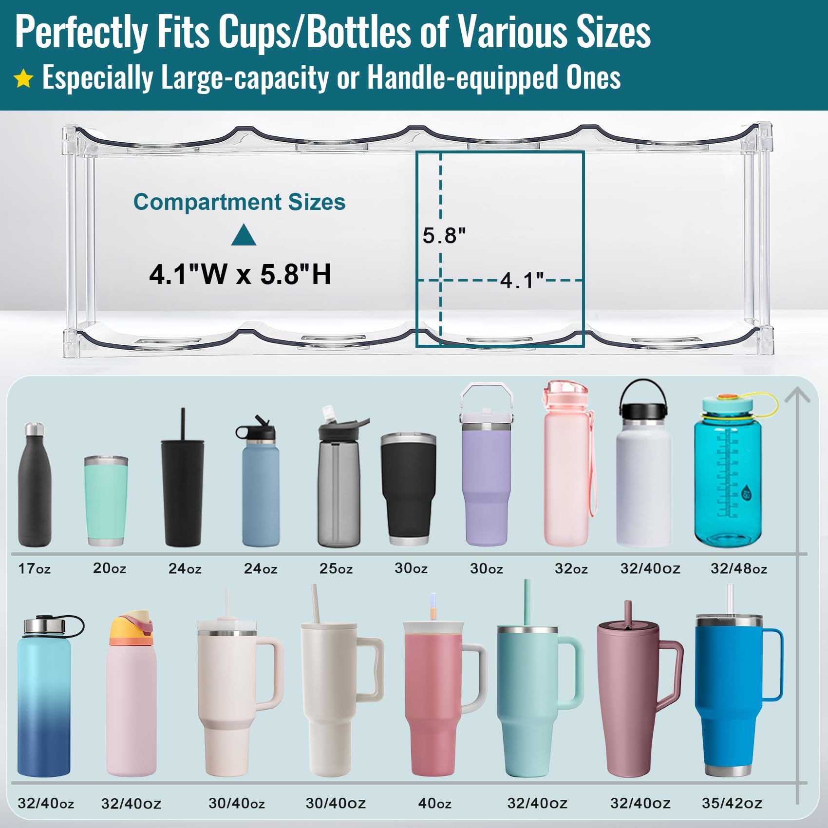 LANDNEOO organizador-botellas-con-asa-30-40oz mantiene botellas de gran tamaño ordenadas.