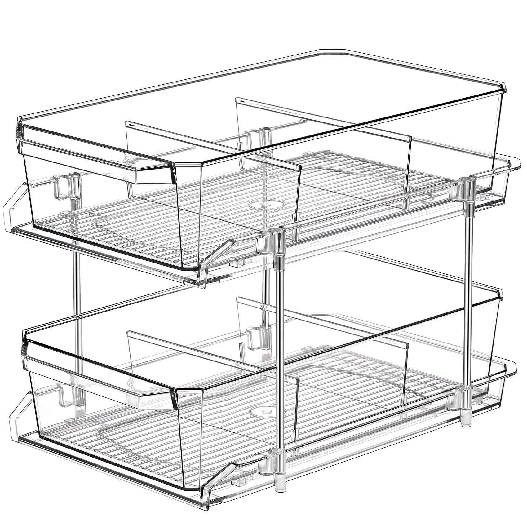 LANDNEOO organizador de dos niveles claro para armarios y mostradores, maximiza espacio.