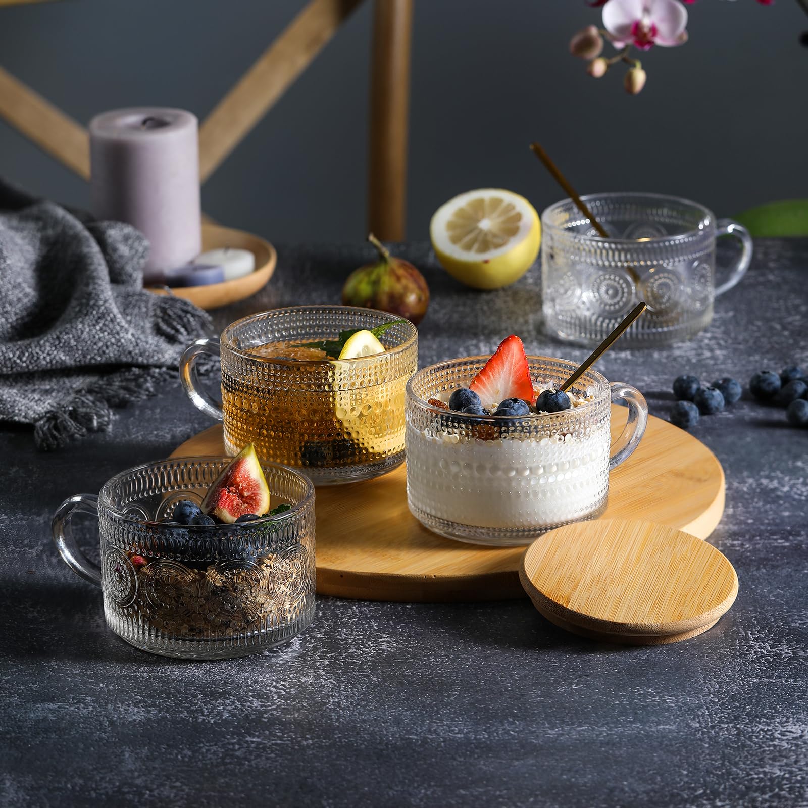 LANDNEOO tazas embossadas girasoles: diseño vintage que realza cualquier mesa