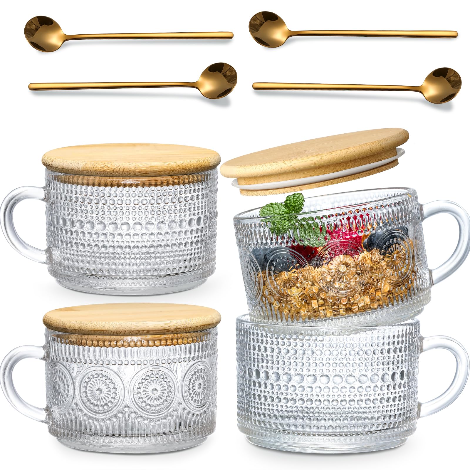 LANDNEOO tazas vintage 4piezas: uso diario para café y avena nocturna