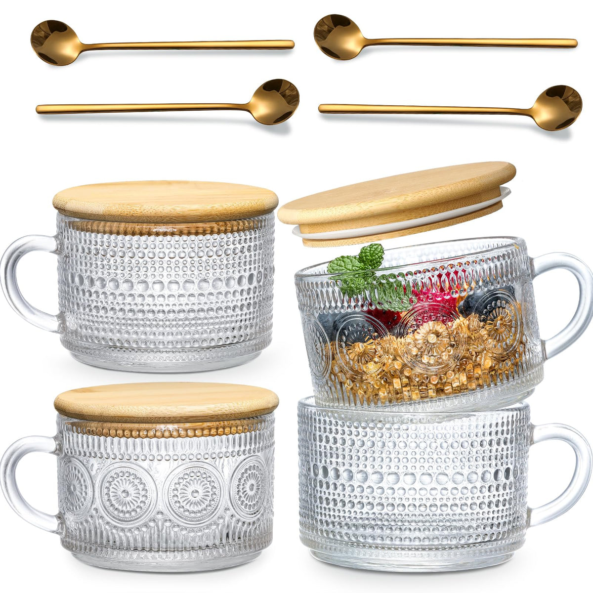 LANDNEOO tazas vintage 4piezas: uso diario para café y avena nocturna