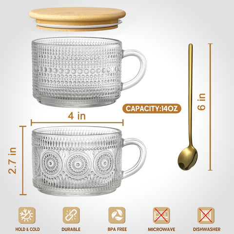 LANDNEOO vasos vidrio 14onzas: gran capacidad para avena nocturna y bebidas