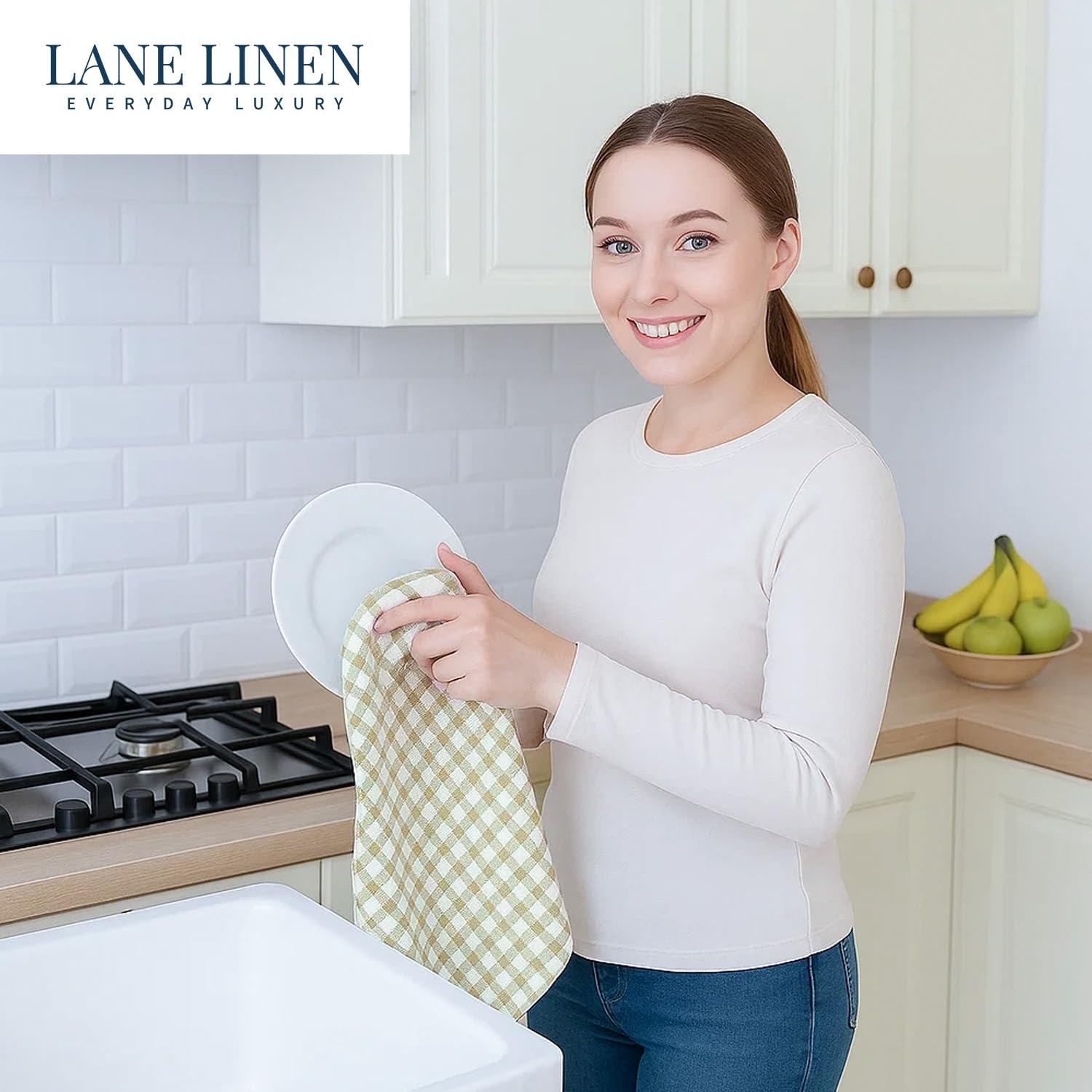 Lane Linen juego de 4 toallas de cocina para múltiples usos.