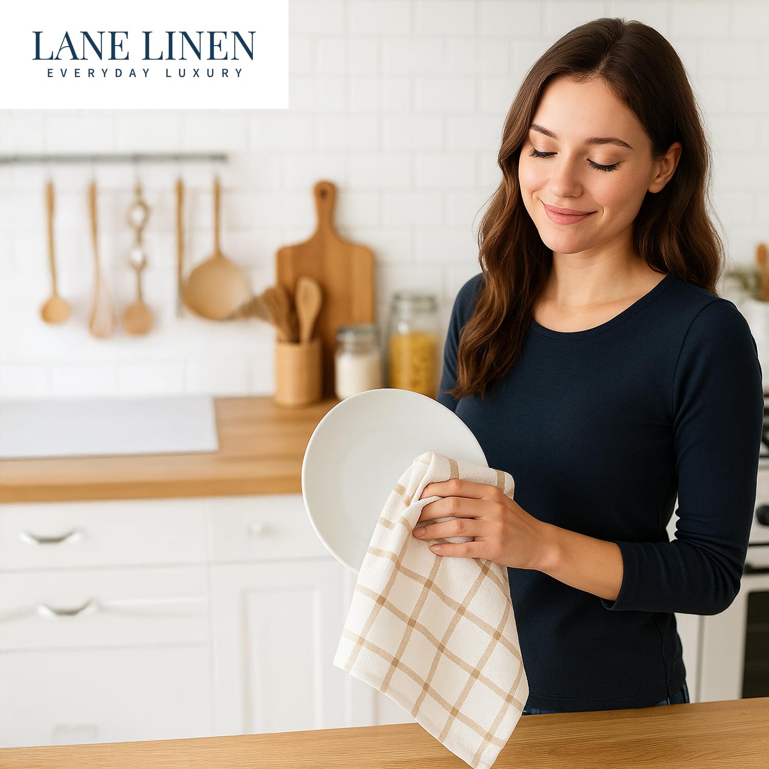 LANE LINEN: paños de cocina de algodón natural para uso diario.