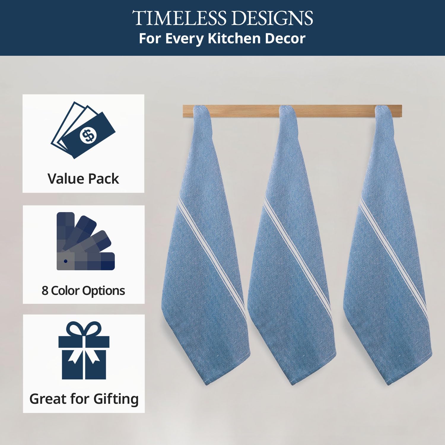 LANE LINEN juego de 12 toallas índigo para uso diario en la cocina