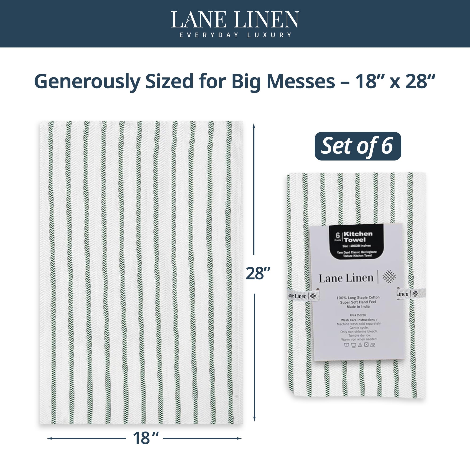 LANE LINEN toalla de mano para cocina con diseño rayado y color verde