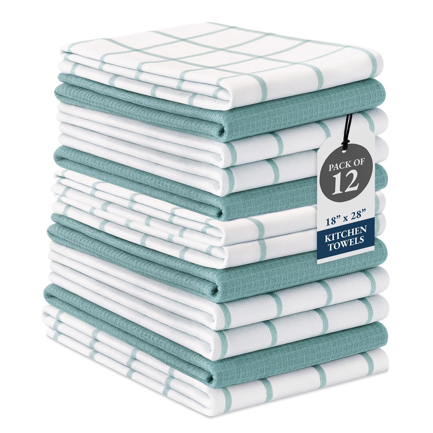 Lane Linen 12-pack Aqua, toallas de cocina absorbentes para secar platos rápidamente.