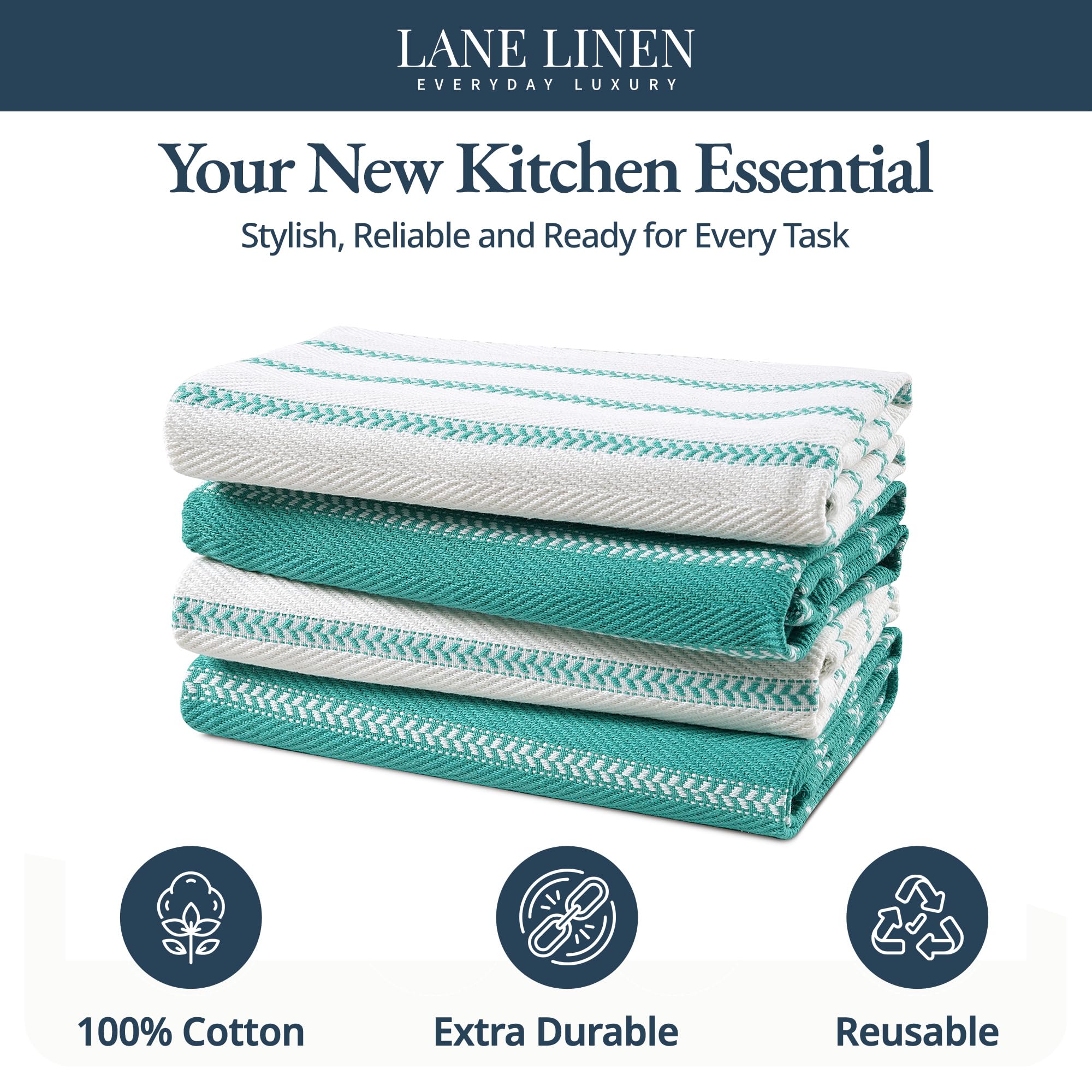 LANE LINEN toallas colgadas en la barra, tono azul pavo real.