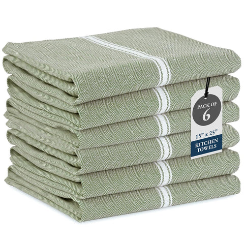 Lane Linen toallas de cocina color oliva, pack de 6, listas para uso diario.