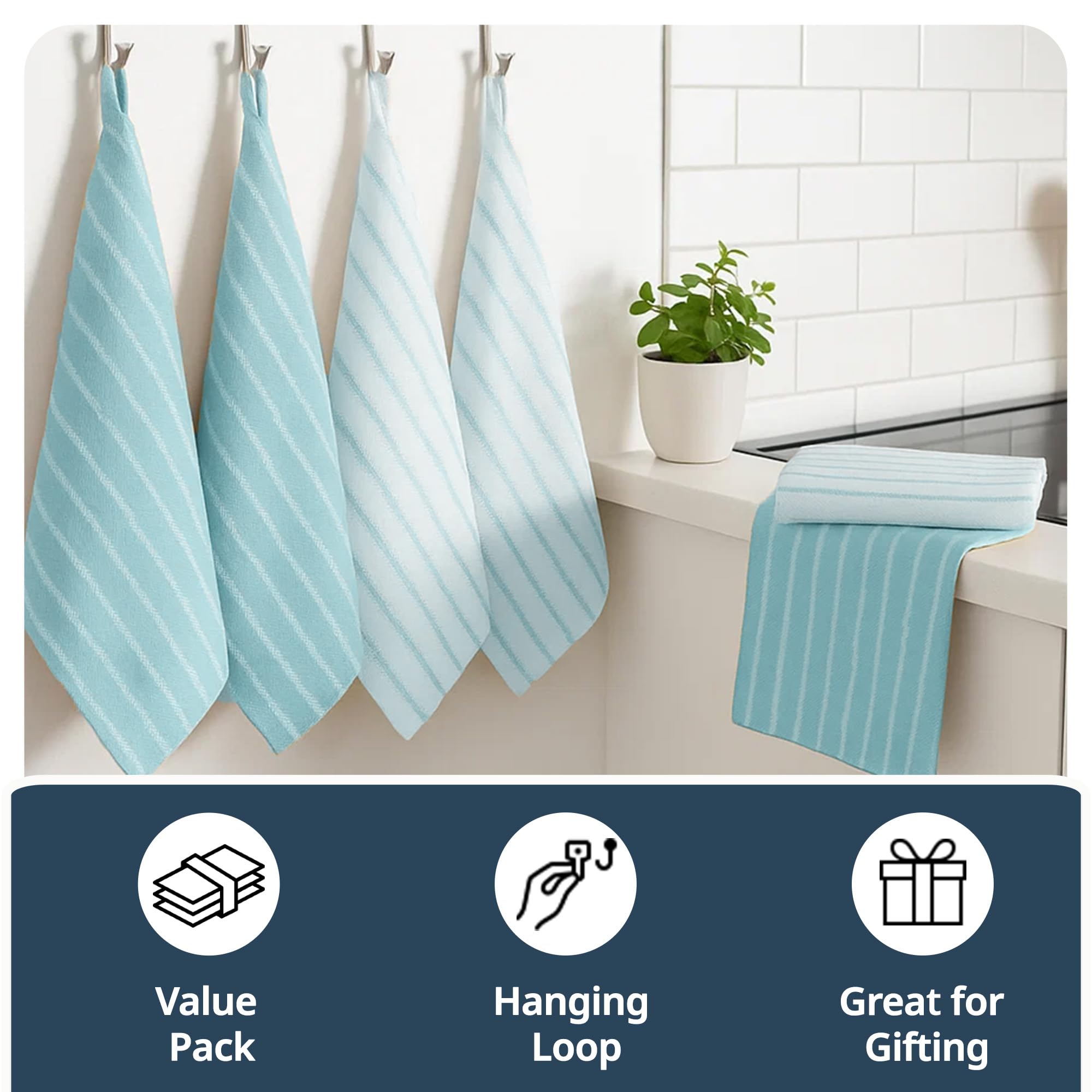LANE LINEN: toallas para cocina con borde a rayas, estética ordenada.