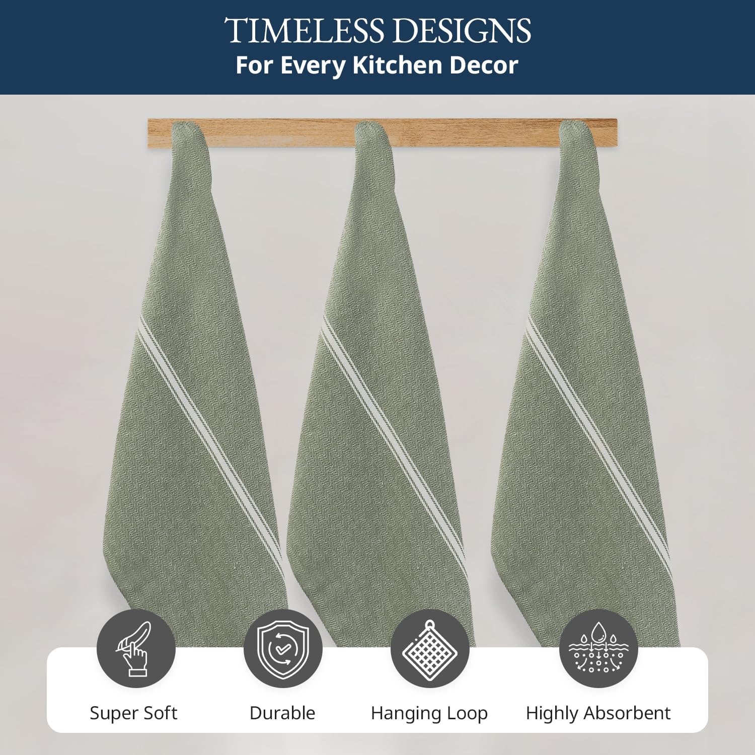 Lane Linen toallas de cocina con rayas, detalle decorativo y práctico.