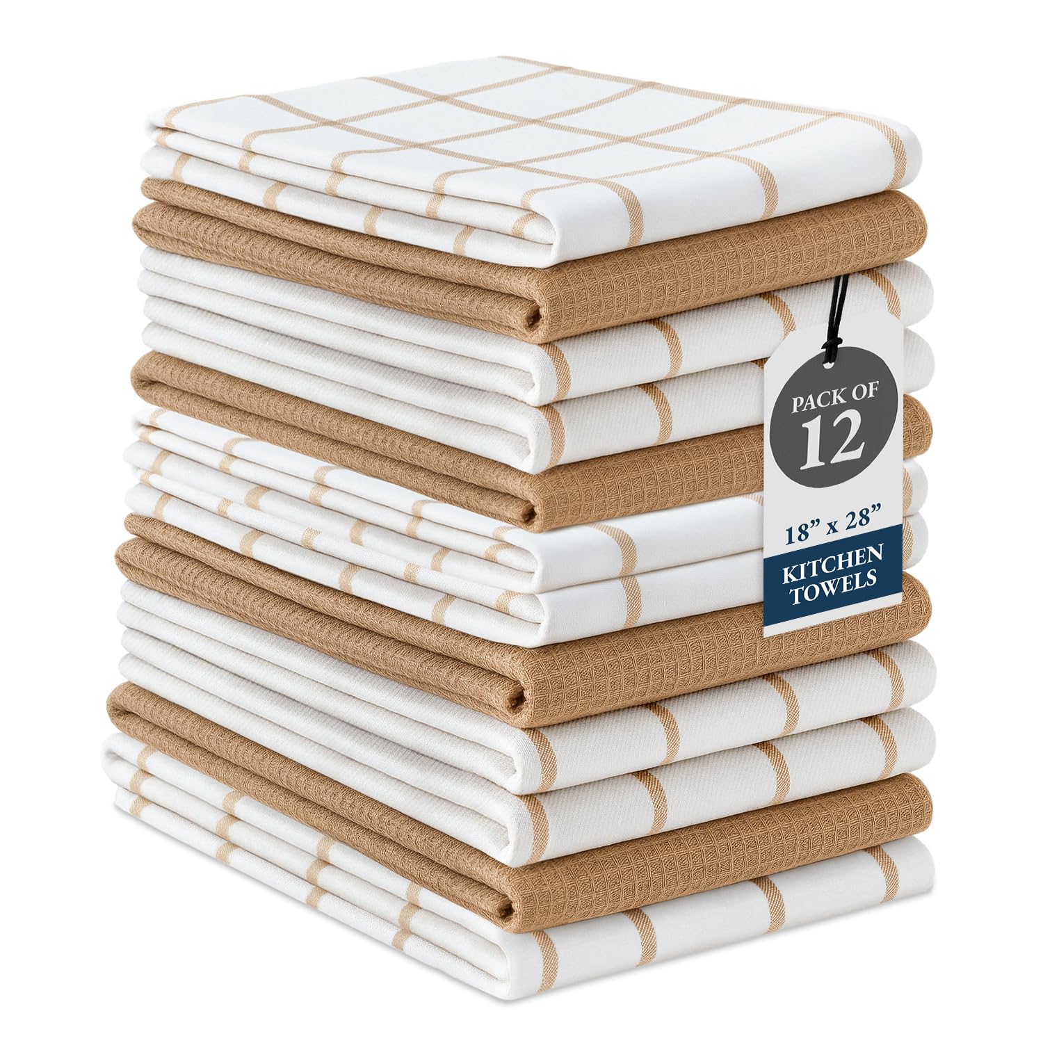 Lane Linen: toallas de cocina beige, conjunto 12, secado rápido para vajilla.