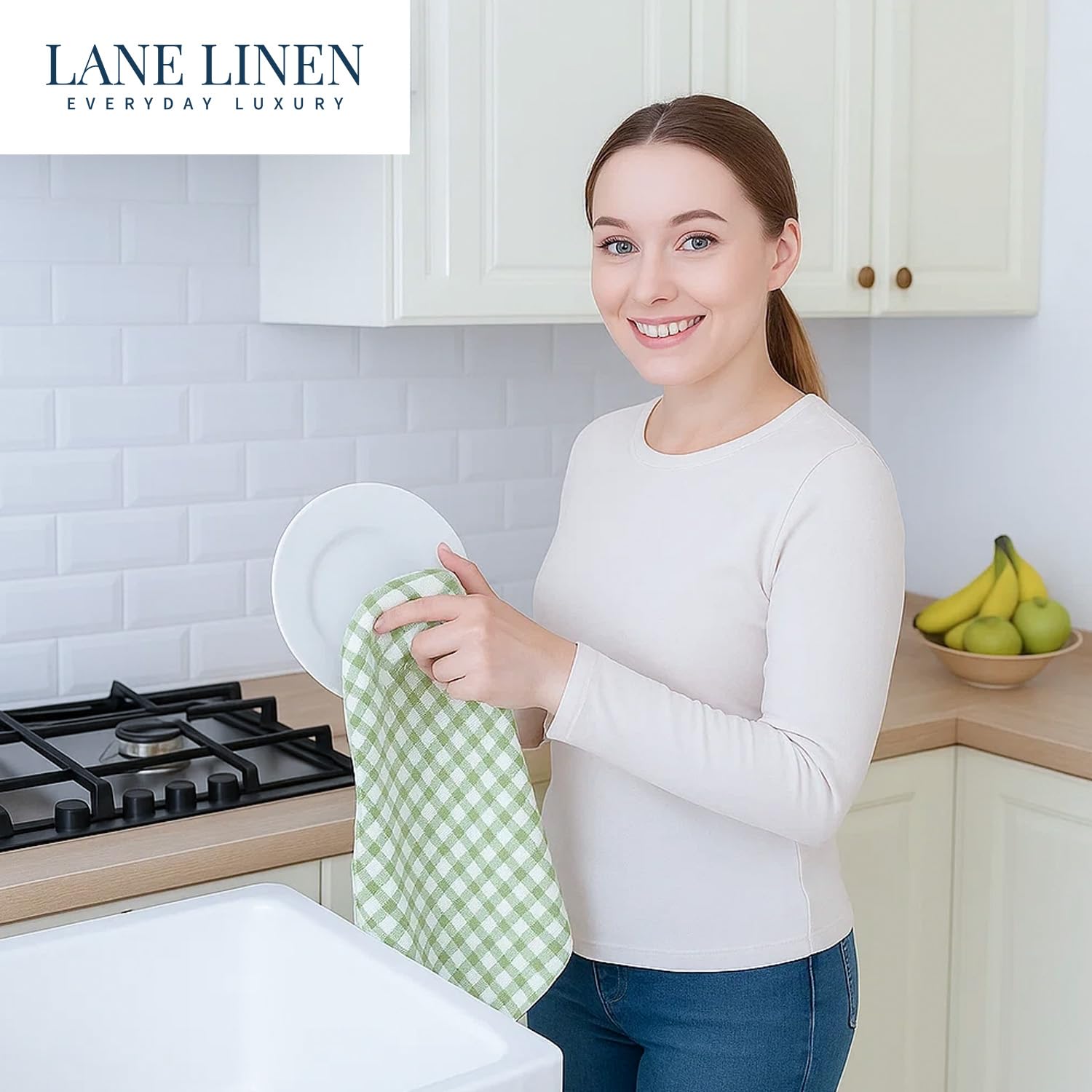 Lane Linen toallas de cocina verde salvia para un toque natural