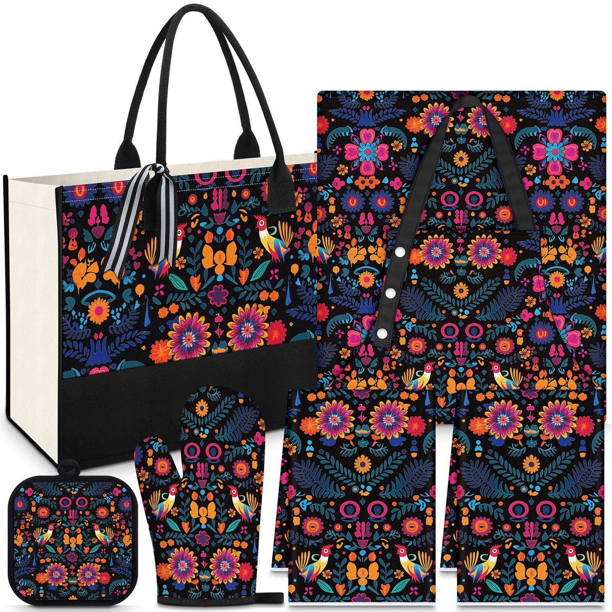 Langyiwee bolsa de cocina con motivo floral mexicano, ideal para transportar utensilios y regalos.