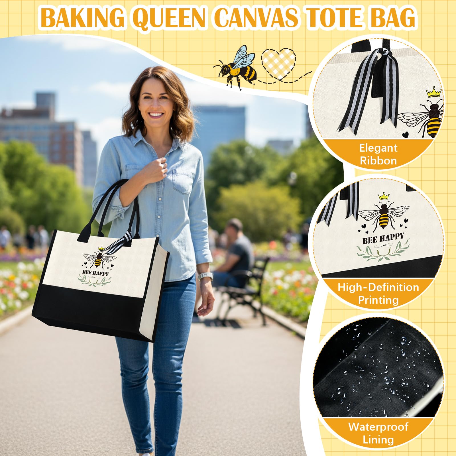 Langyiwee delantal cocina abeja feliz, protege la ropa durante recetas