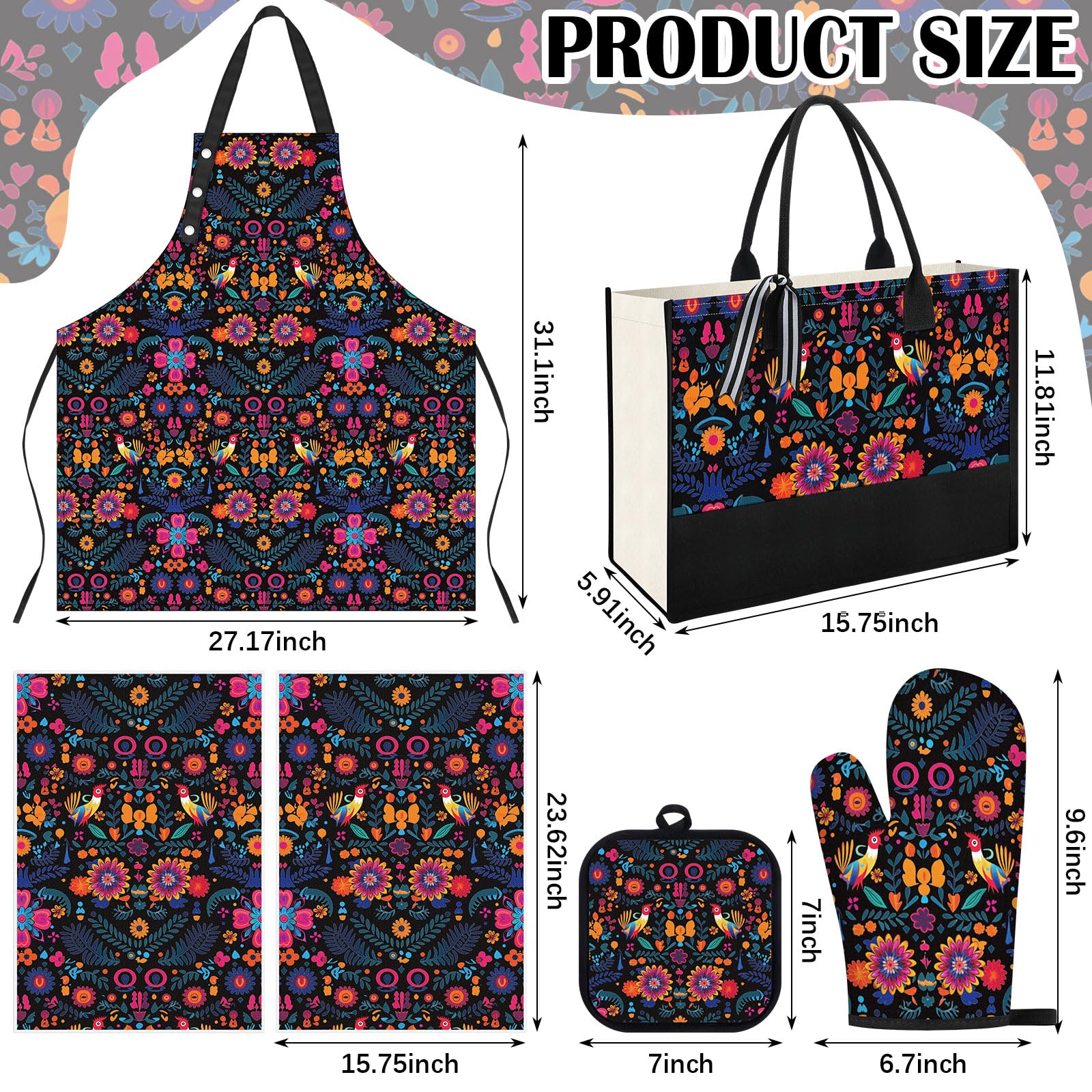 Langyiwee guantes para horno con flor mexicana, protección cálida al hornear dulces y panes.