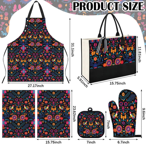 Langyiwee guantes para horno con flor mexicana, protección cálida al hornear dulces y panes.