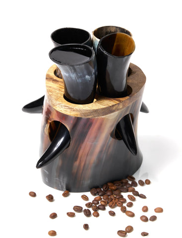 LANITI copa cuerno vikingo con soporte: conjunto de 4, ideal para reuniones y brindis.