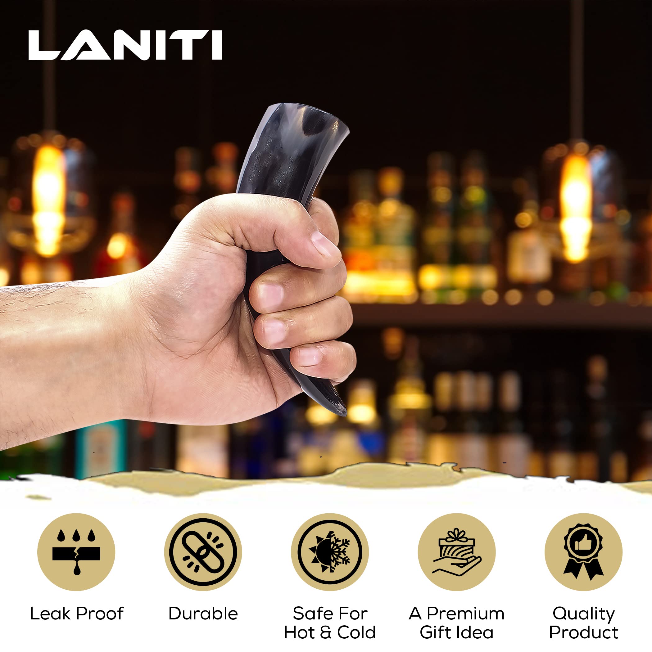 LANITI copa hidromiel en cuerno: ideal para degustaciones y eventos.
