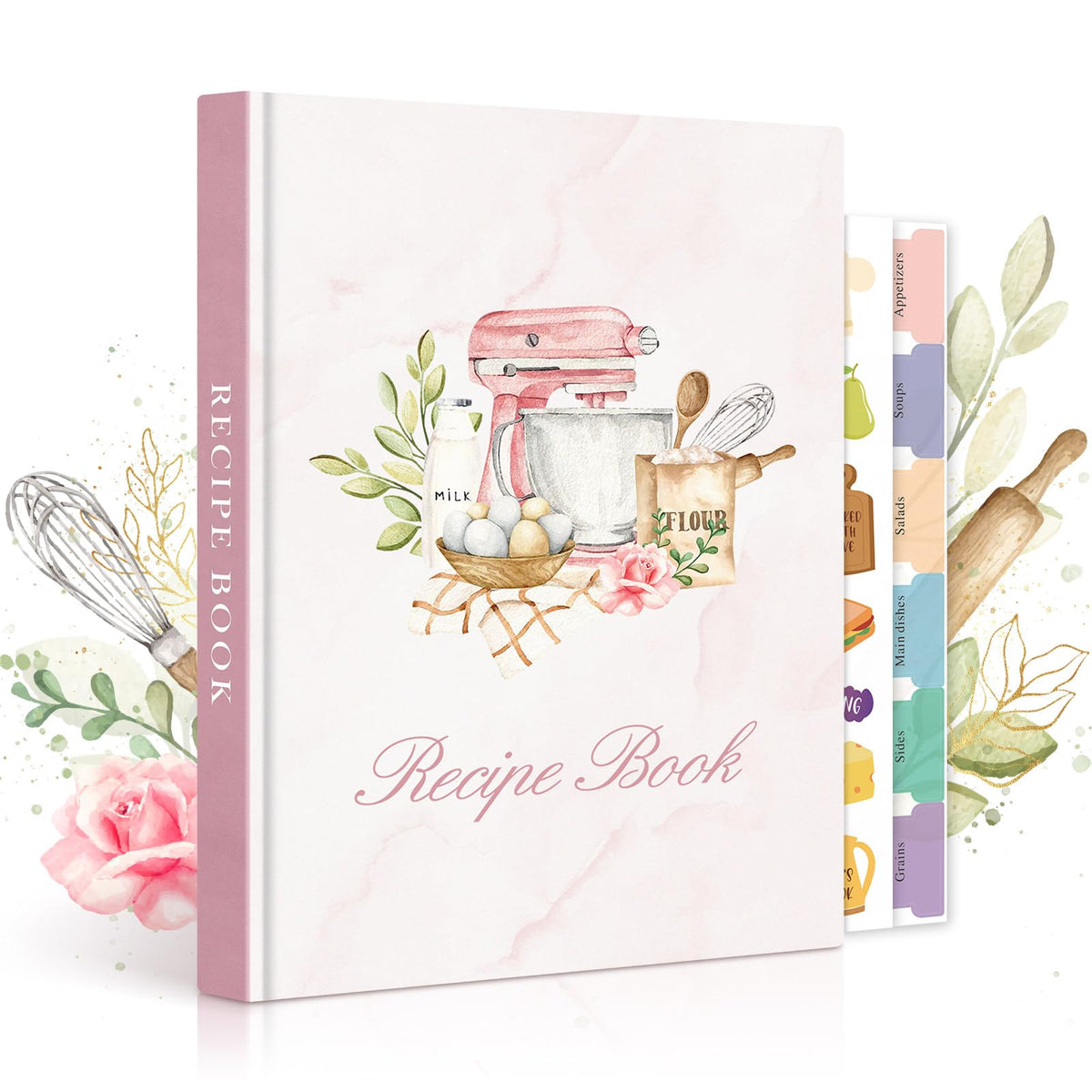 Lanpn libro de recetas rosa con cubierta de cuero, elegante y duradero para cocinar.