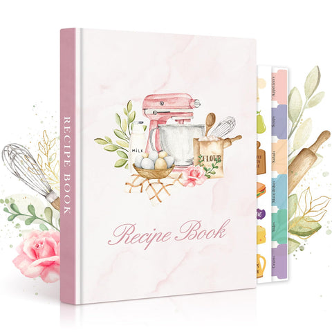 Lanpn libro de recetas rosa con cubierta de cuero, elegante y duradero para cocinar.