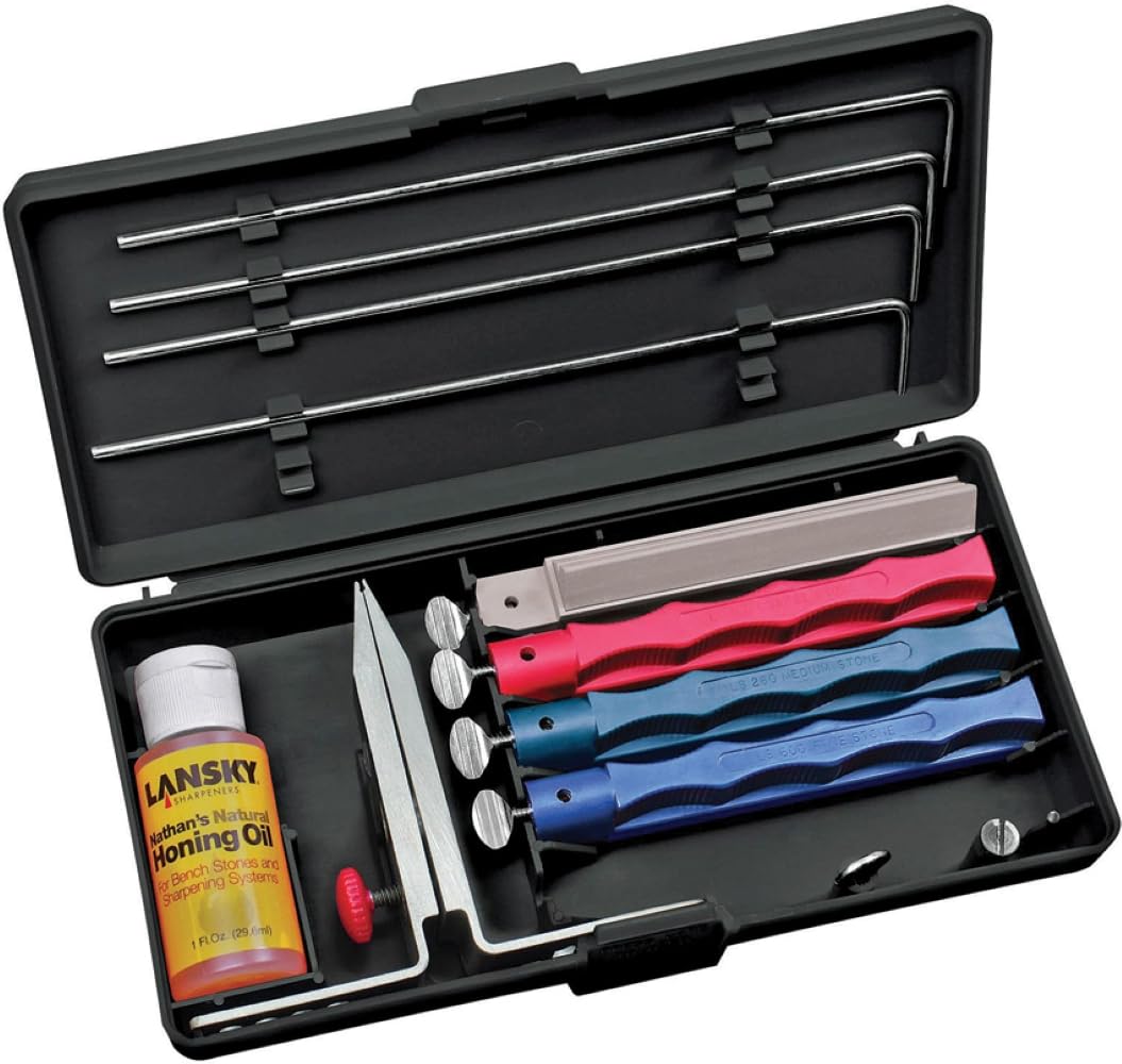 Lansky Universal 4 Stone System: kit de afilar para cuchillos con precisión.