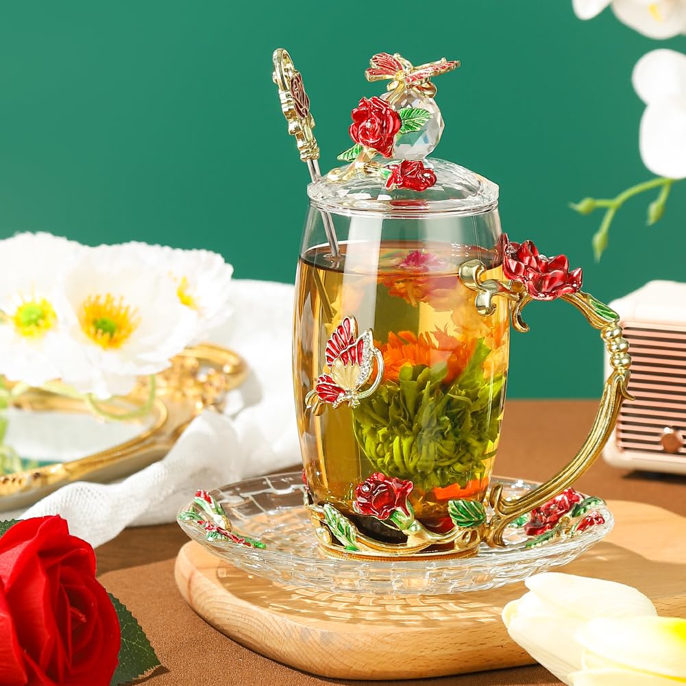 LANTREE taza cristal con cuchara de acero inoxidable para mezclar