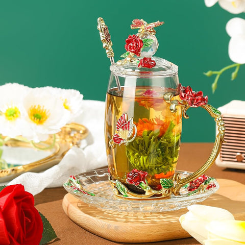 LANTREE taza cristal con cuchara de acero inoxidable para mezclar