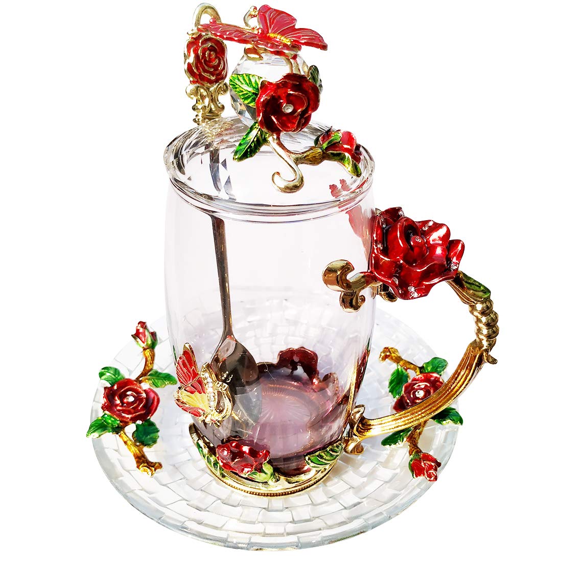 LANTREE taza cristal con tapa y platillo para infusiones elegantes
