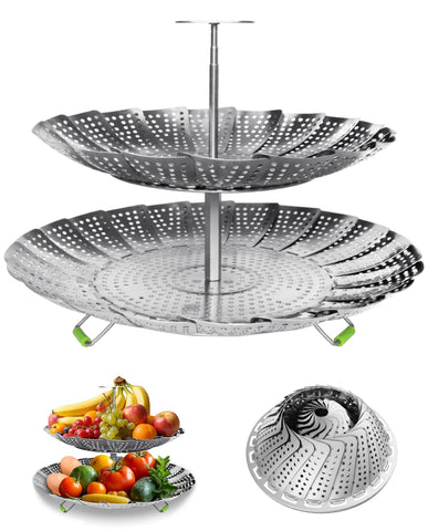 Lanviya cesta de vapor de dos capas expandible para cocinar verduras y mariscos