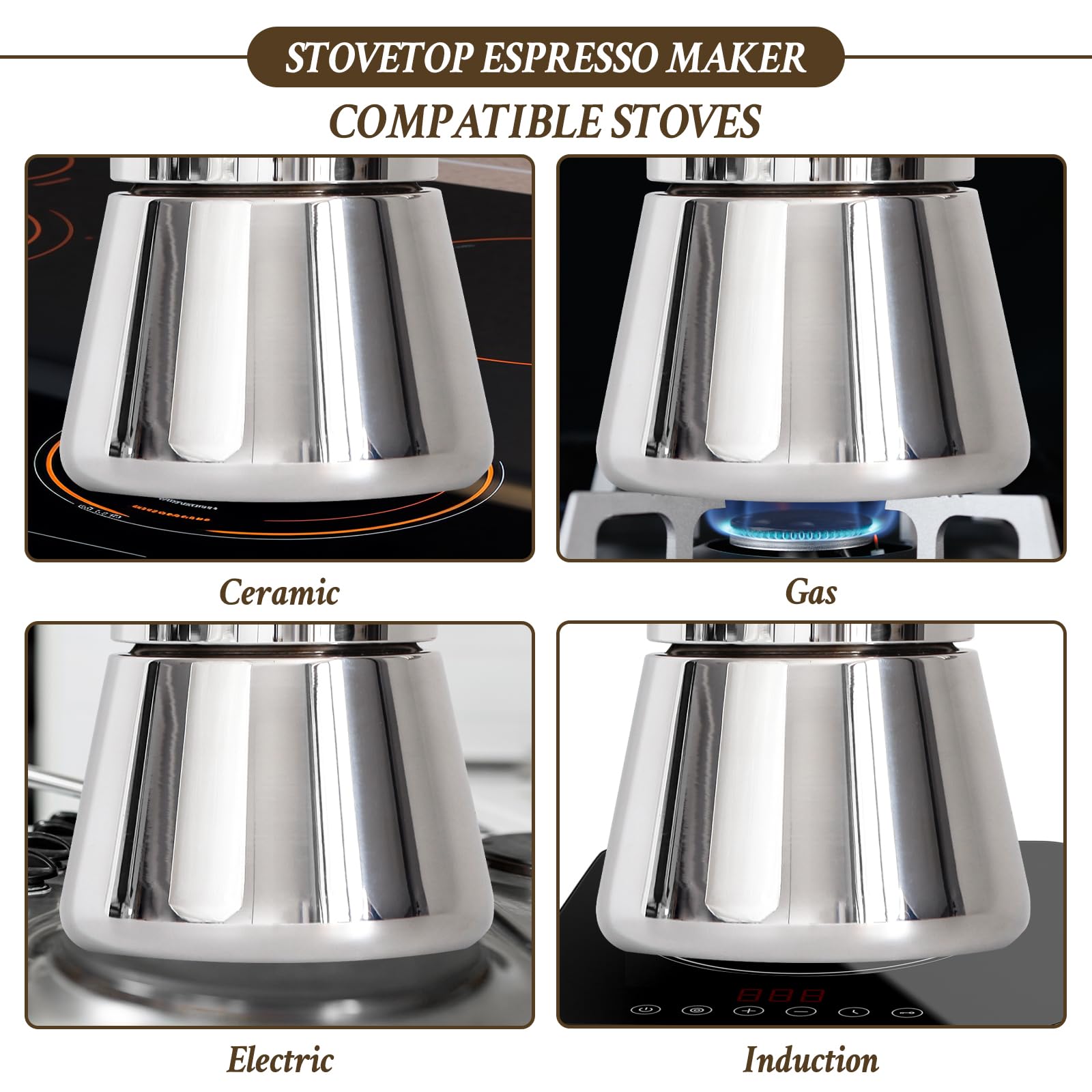 LAOION cafetera compatible con inducción para distintas cocinas.