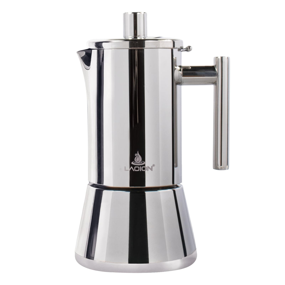 Cafetera moka LAOION 6 tazas en acero inoxidable, ideal para uso diario.