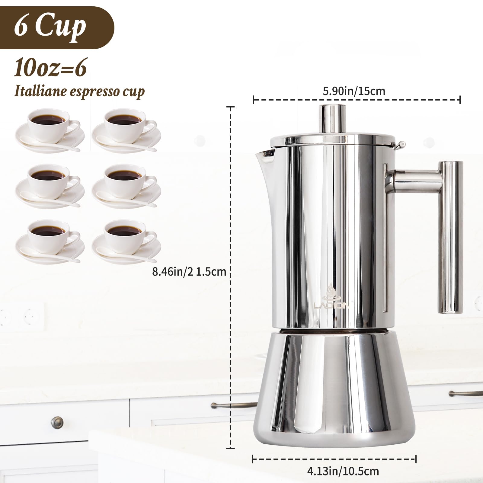 La cafetera LAOION en la estufa de gas muestra su diseño elegante.