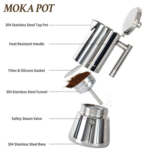 La cafetera moka LAOION funciona en inducción y fogón eléctrico.
