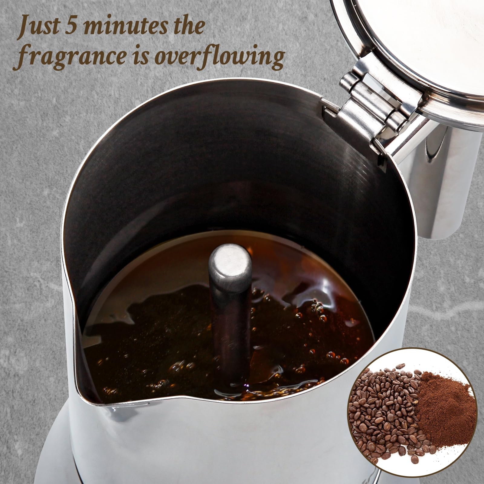 LAOION espresso presenta crema rica y aroma intenso.