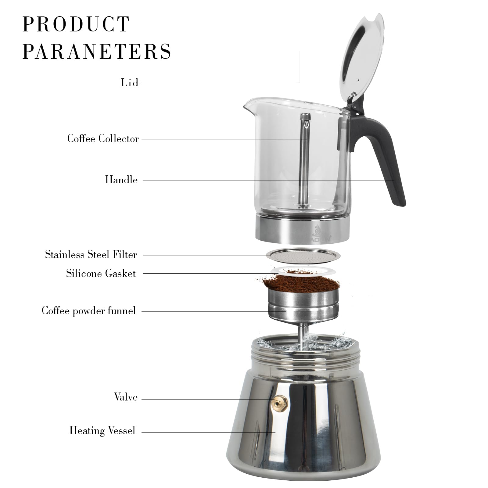 Cuerpo de vidrio resistente para observar la extracción del café