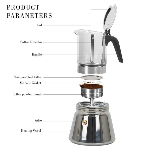 Cuerpo de vidrio resistente para observar la extracción del café