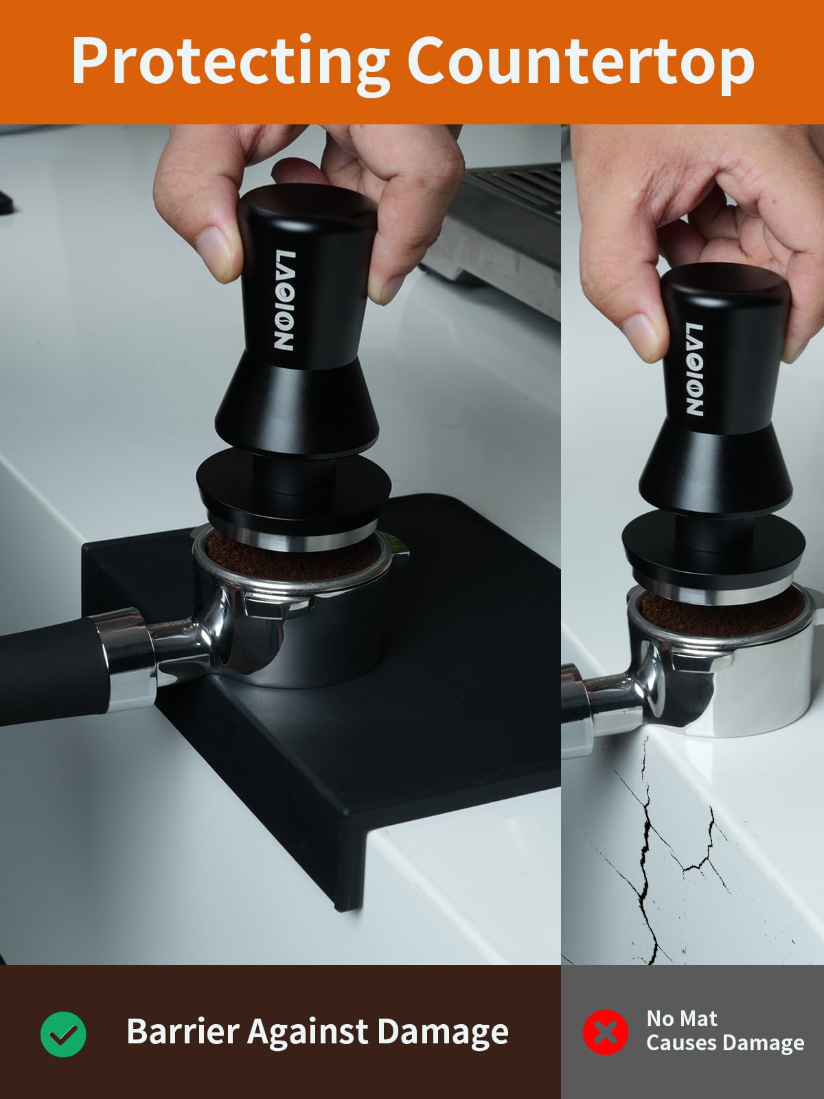 LAOION tapete de espresso con borde vertical para mayor precisión.