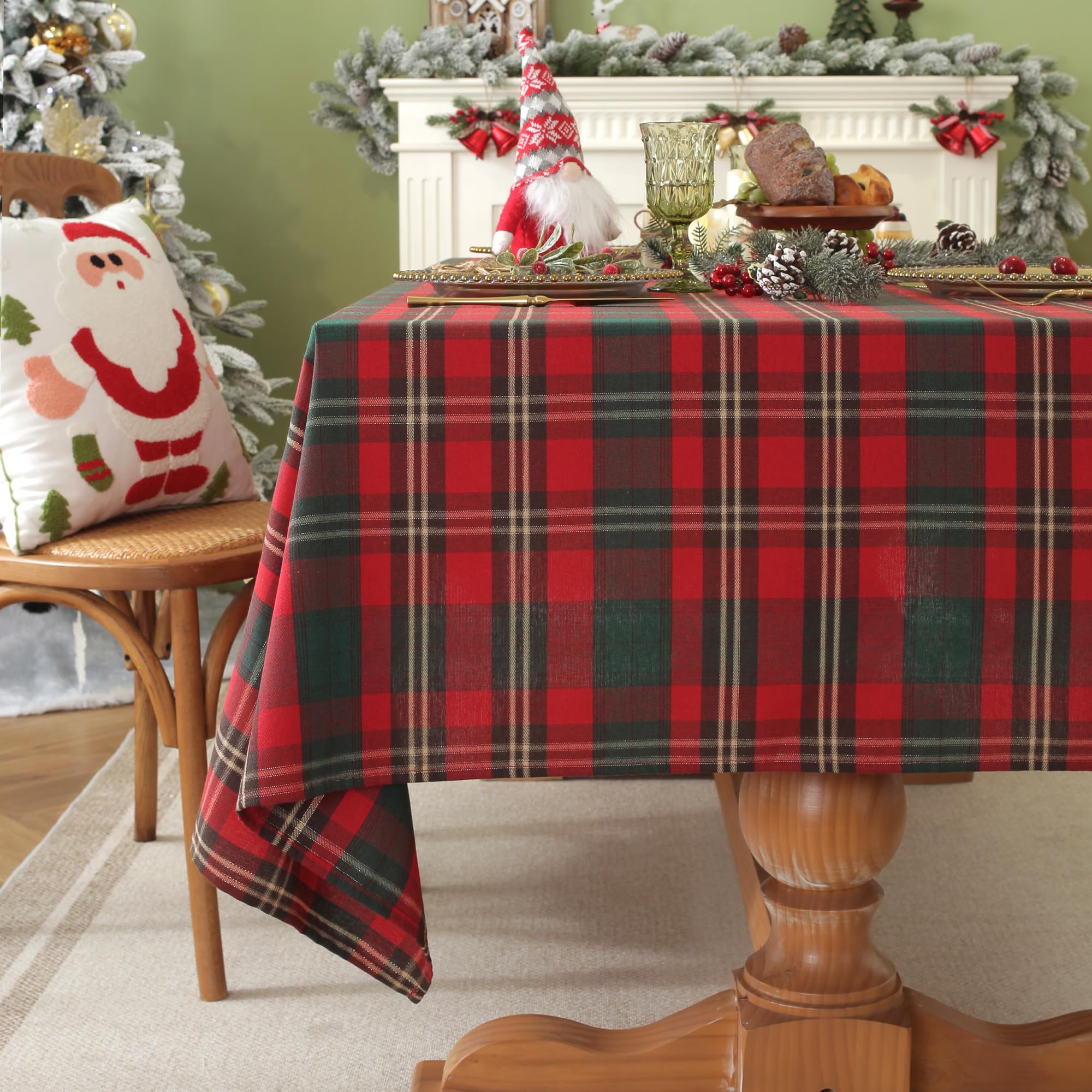 Mantel Laolitou, cuadros rojos estilo búfalo, ideal para mesa elegante.