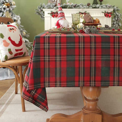 Mantel Laolitou, cuadros rojos estilo búfalo, ideal para mesa elegante.